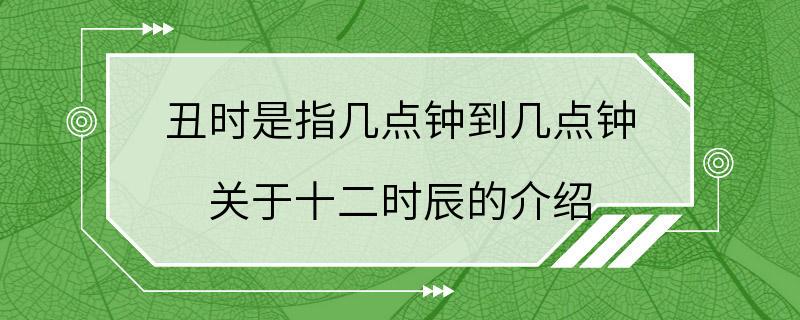 丑时是指几点钟到几点钟 关于十二时辰的介绍