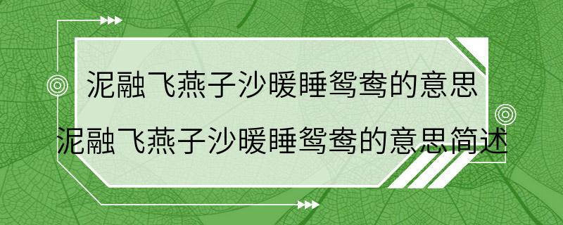 泥融飞燕子沙暖睡鸳鸯的意思 泥融飞燕子沙暖睡鸳鸯的意思简述