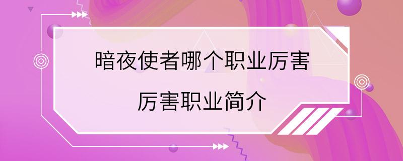 暗夜使者哪个职业厉害 厉害职业简介