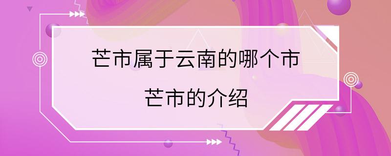 芒市属于云南的哪个市 芒市的介绍