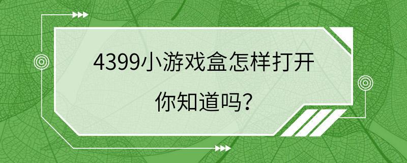 4399小游戏盒怎样打开 你知道吗？