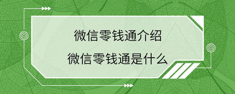 微信零钱通介绍 微信零钱通是什么