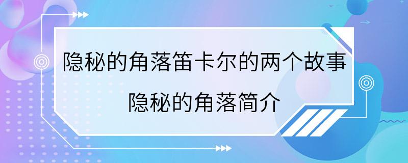 隐秘的角落笛卡尔的两个故事 隐秘的角落简介