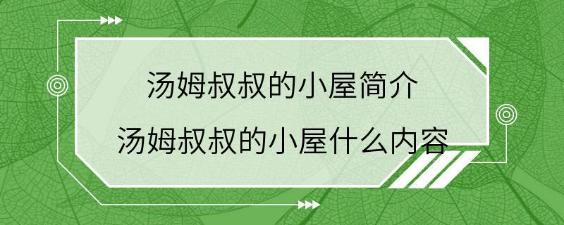 汤姆叔叔的小屋简介 汤姆叔叔的小屋什么内容