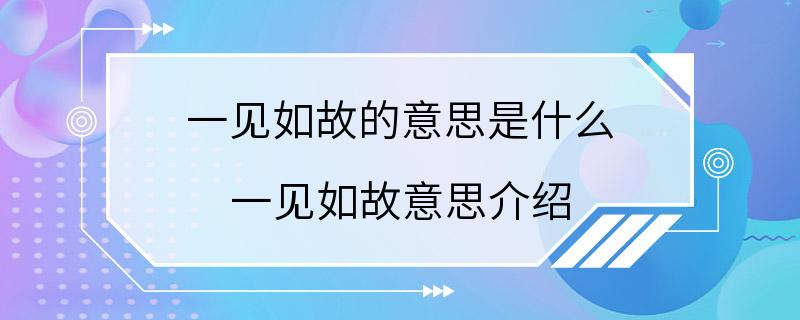 一见如故的意思是什么 一见如故意思介绍