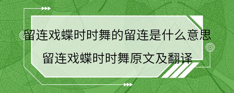 留连戏蝶时时舞的留连是什么意思 留连戏蝶时时舞原文及翻译