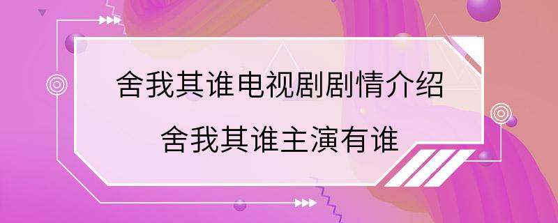 舍我其谁电视剧剧情介绍 舍我其谁主演有谁