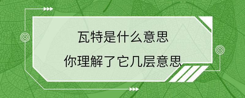 瓦特是什么意思 你理解了它几层意思