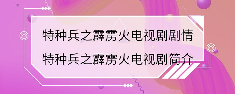 特种兵之霹雳火电视剧剧情 特种兵之霹雳火电视剧简介