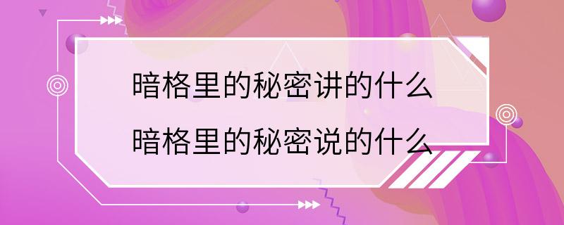 暗格里的秘密讲的什么 暗格里的秘密说的什么