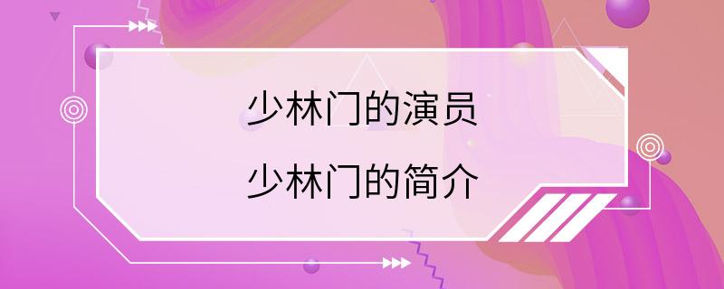 少林门的演员 少林门的简介