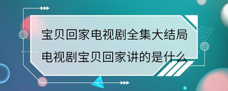 宝贝回家电视剧全集大结局 电视剧宝贝回家讲的是什么