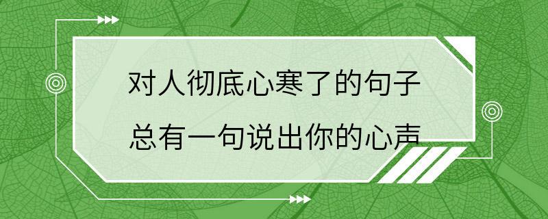 对人彻底心寒了的句子 总有一句说出你的心声