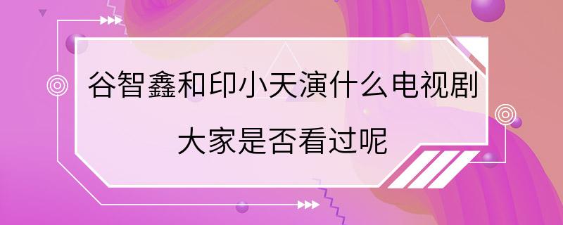 谷智鑫和印小天演什么电视剧 大家是否看过呢