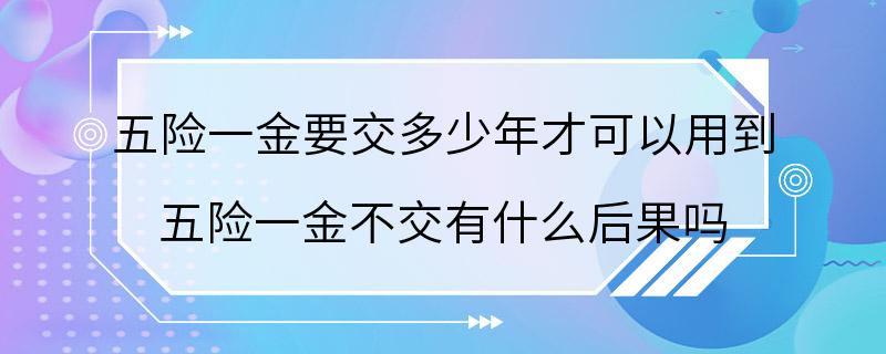 五险一金要交多少年才可以用到 五险一金不交有什么后果吗