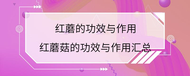 红蘑的功效与作用 红蘑菇的功效与作用汇总