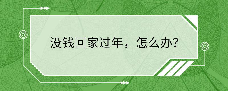 没钱回家过年，怎么办？