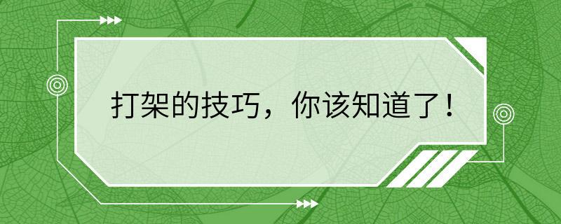 打架的技巧，你该知道了！