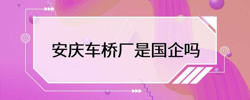 安庆车桥厂是国企吗