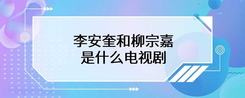 李安奎和柳宗嘉是什么电视剧