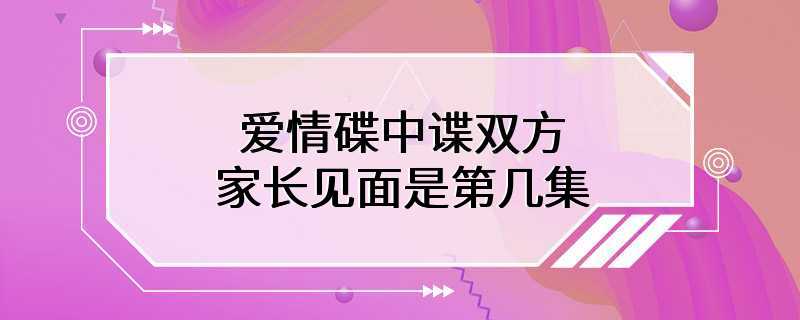 爱情碟中谍双方家长见面是第几集