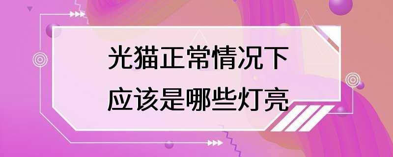 光猫正常情况下应该是哪些灯亮