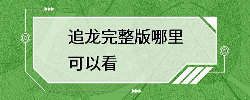 追龙完整版哪里可以看