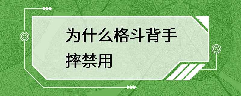 为什么格斗背手摔禁用