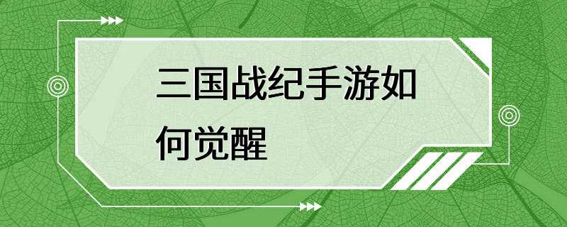 三国战纪手游如何觉醒