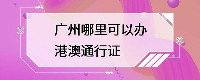 广州哪里可以办港澳通行证