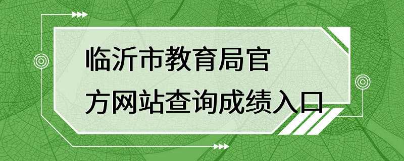 临沂市教育局官方网站查询成绩入口