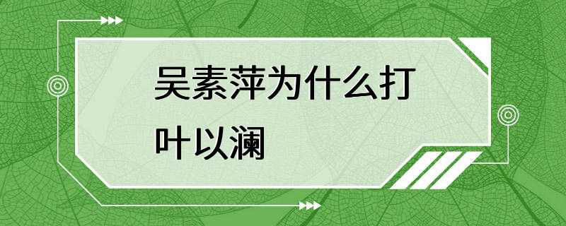 吴素萍为什么打叶以澜