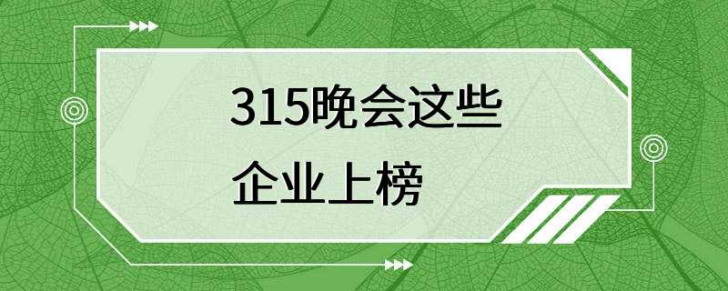 315晚会这些企业上榜