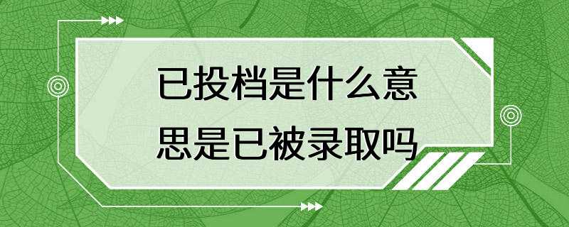 已投档是什么意思是已被录取吗