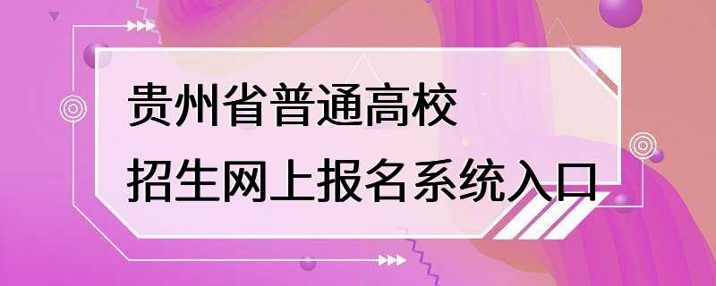 贵州省普通高校招生网上报名系统入口