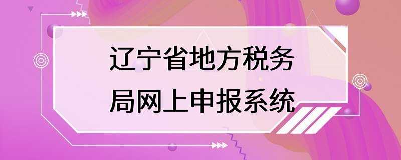 辽宁省地方税务局网上申报系统