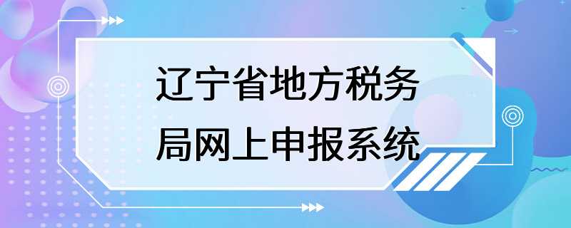 辽宁省地方税务局网上申报系统