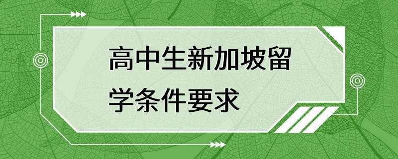 高中生新加坡留学条件要求