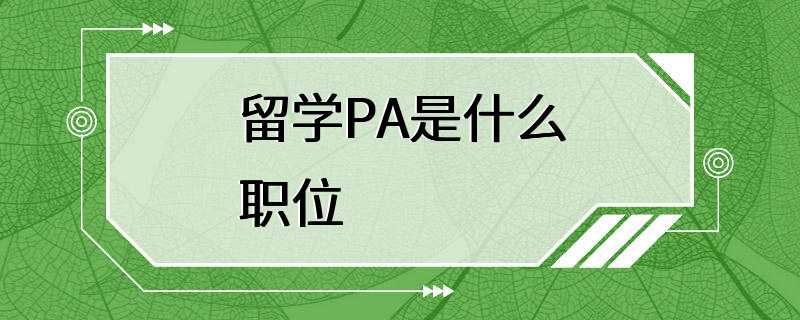 留学PA是什么职位