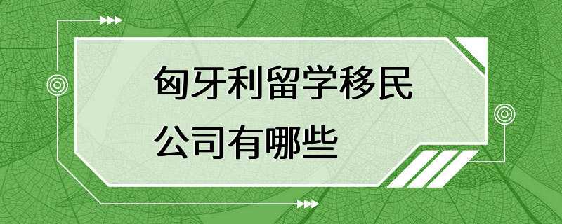 匈牙利留学移民公司有哪些