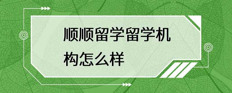 顺顺留学留学机构怎么样