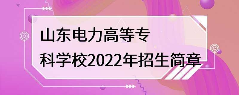 山东电力高等专科学校2022年招生简章