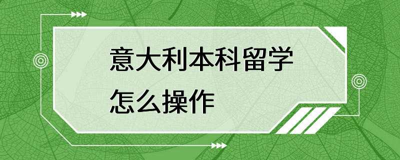 意大利本科留学怎么操作