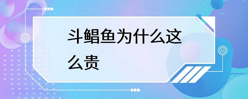 斗鲳鱼为什么这么贵