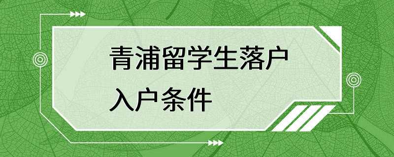 青浦留学生落户入户条件