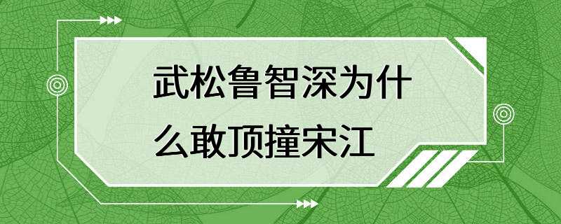 武松鲁智深为什么敢顶撞宋江