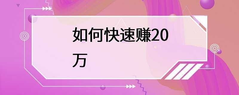 如何快速赚20万