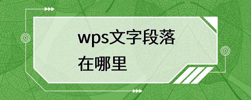 wps文字段落在哪里