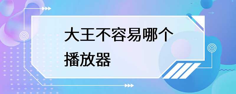 大王不容易哪个播放器