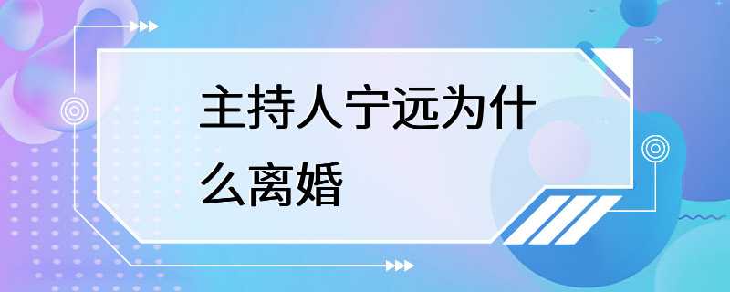 主持人宁远为什么离婚